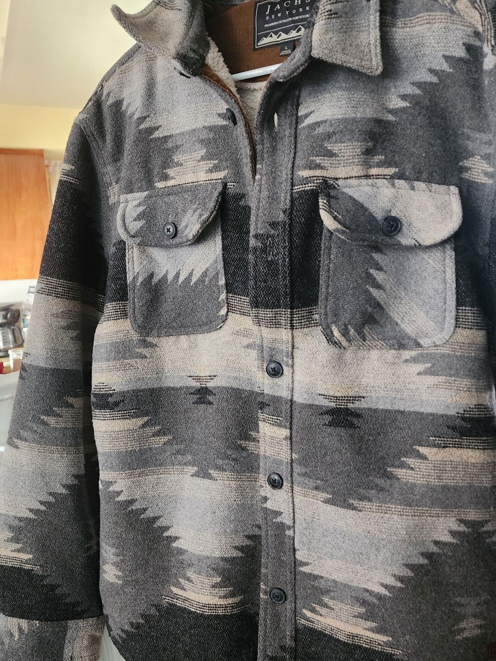 Jachs Gray & Black Patterned Lightweight Shacket Sz Lrg